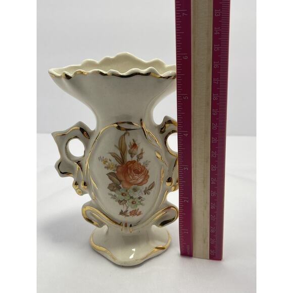 Crown Stafford china Hand Painted 5.5" Vase Figurine Set‎ Gold Trim Floral - Picture 6 of 16